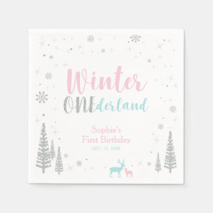 Guardanapo De Papel Pink & Blue Winter Onederland Menina 1º Aniversári