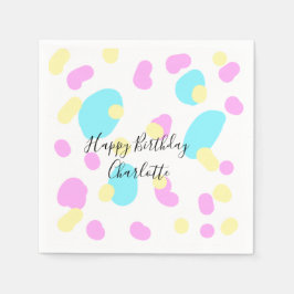 Guardanapo De Papel Pink blue yellowhappy birthday kids shapes abstrac