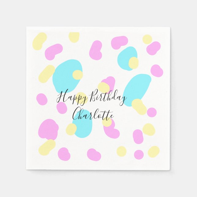 Guardanapo De Papel Pink blue yellowhappy birthday kids shapes abstrac (Frente)