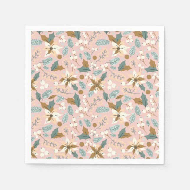 Guardanapo De Papel Pink blush poinsettia Férias de inverno (Frente)