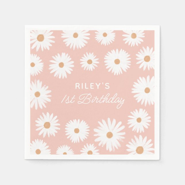 Guardanapo De Papel Pink Boho Daisy Birthday (Frente)
