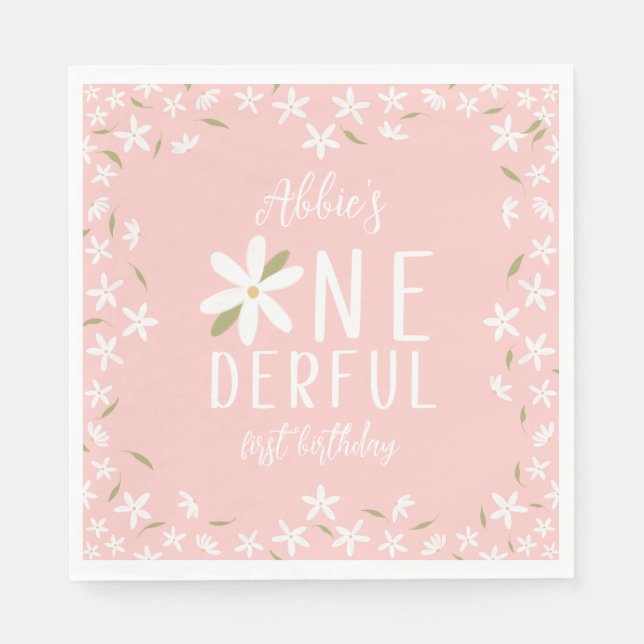 Guardanapo De Papel Pink Boho Daisy Oneproporcionar Birthday Napkins (Frente)