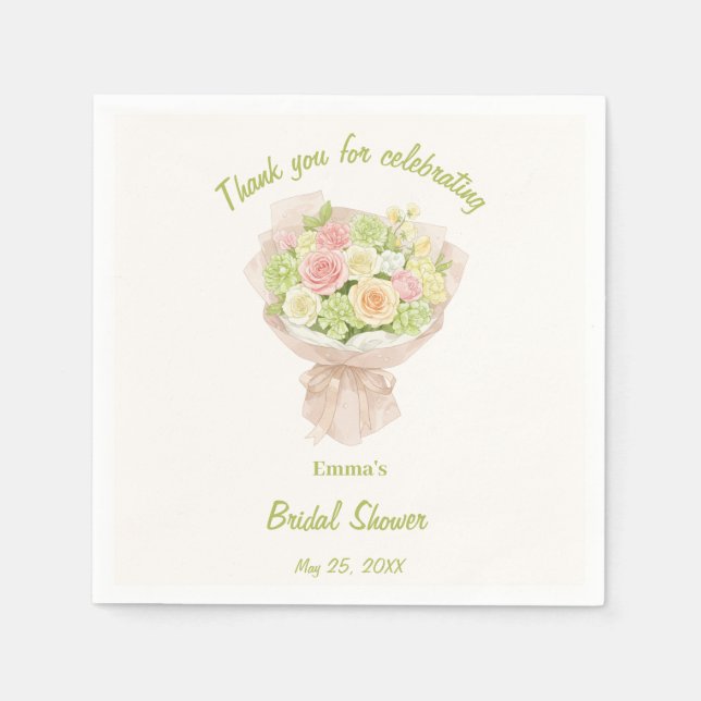 Guardanapo De Papel pink bouquet Bridal Shower (Frente)