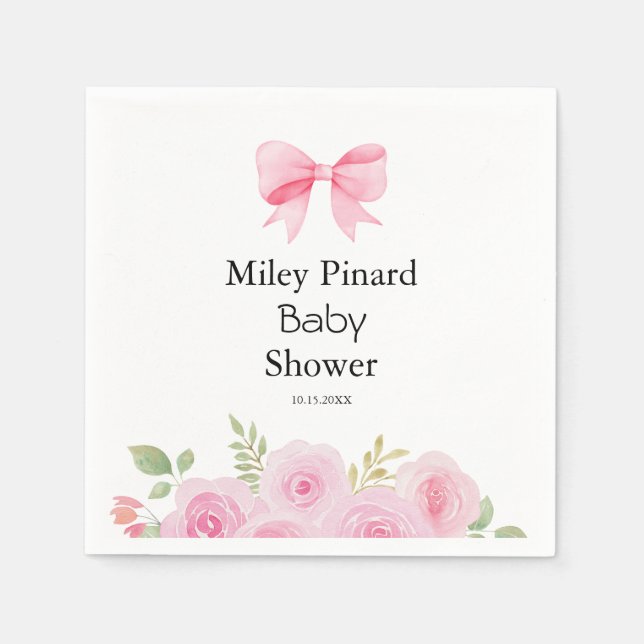 Guardanapo De Papel Pink Bow and Floral Baby Shower (Frente)