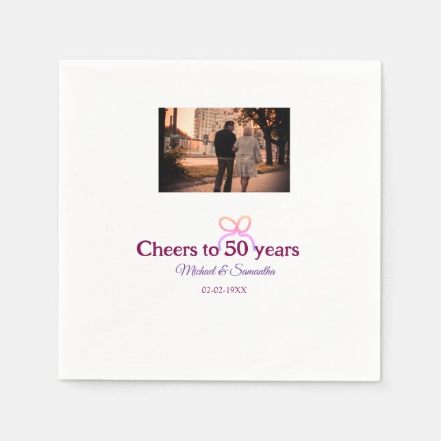 Guardanapo De Papel Pink bow cheers to 50 years anniversary wedding  (Frente)