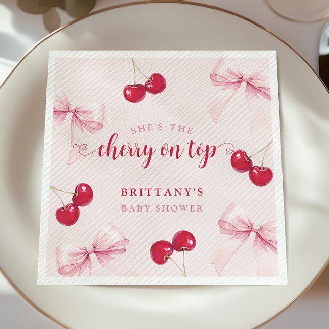 Guardanapo De Papel Pink Bow Cherry Baby Shower Napkins (Criador carregado)