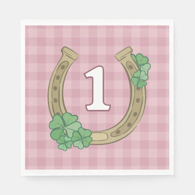 Guardanapo De Papel Pink Bow Clover Lucky One Girl 1st Birthday (Frente)