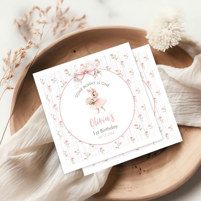 Guardanapo De Papel Pink Bow & Floral Some Bunny is One 1st Birthday (Criador carregado)