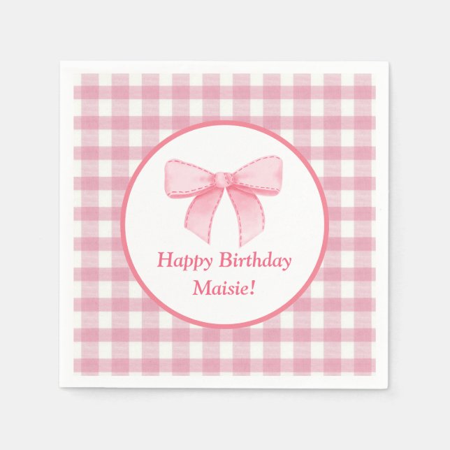 Guardanapo De Papel Pink Bow Gingham Napkin  (Frente)