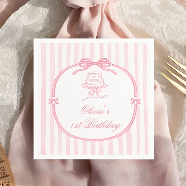 Guardanapo De Papel Pink Bow Girl First Birthday (Criador carregado)