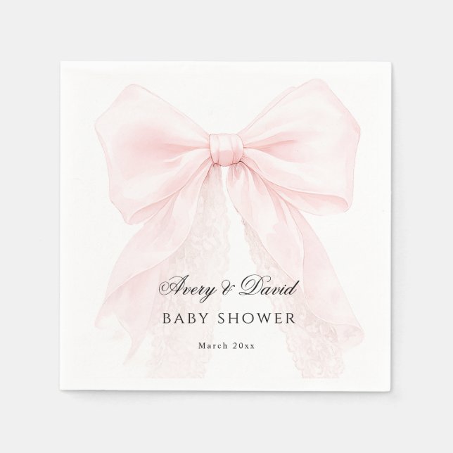Guardanapo De Papel Pink Bow Girl Modern Baby Shower  (Frente)
