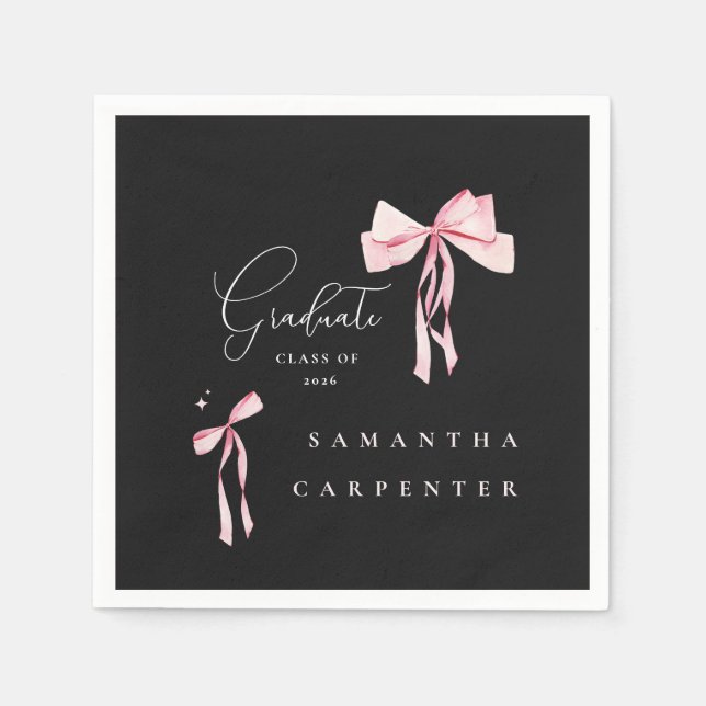 Guardanapo De Papel Pink Bow photo black background elegant graduation (Frente)