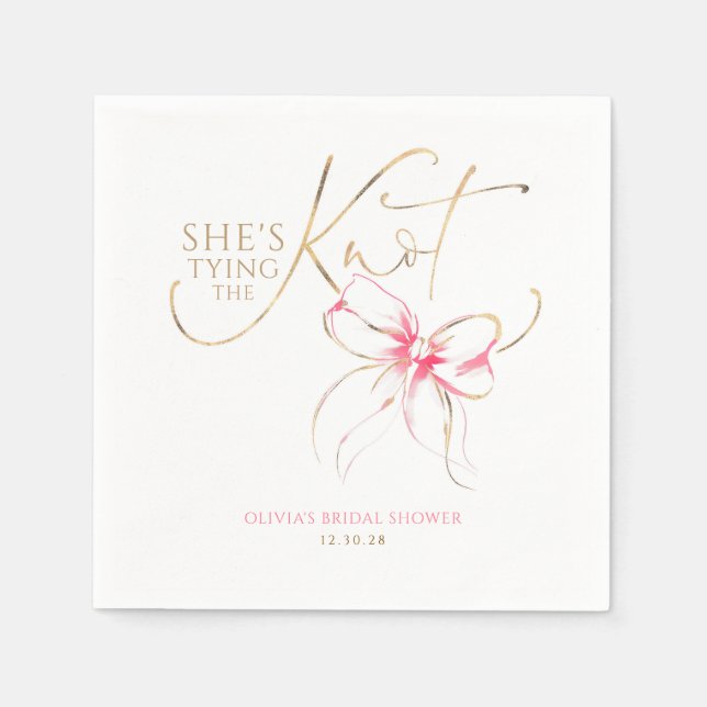 Guardanapo De Papel Pink Bow She's Tying the Knot Bridal Shower (Frente)