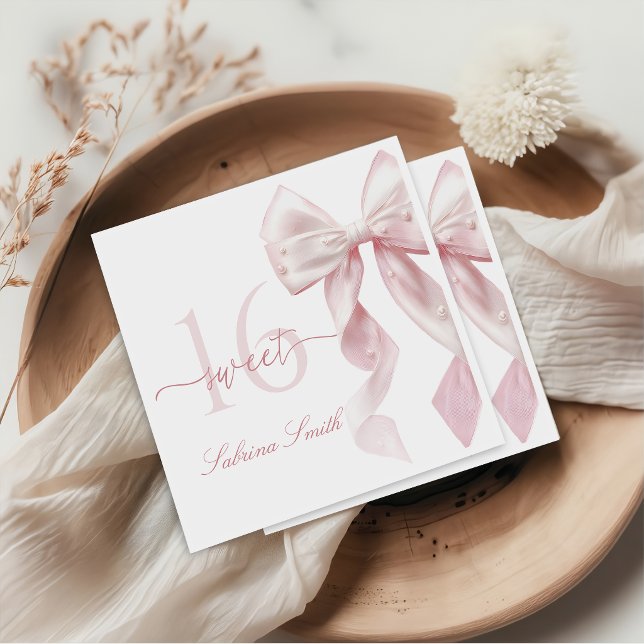 Guardanapo De Papel Pink Bow Sweet 16 Birthday Napkins (Criador carregado)