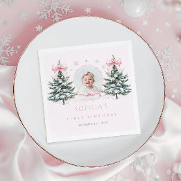 Guardanapo De Papel Pink Bow Winter Onederland First Birthday Napkins