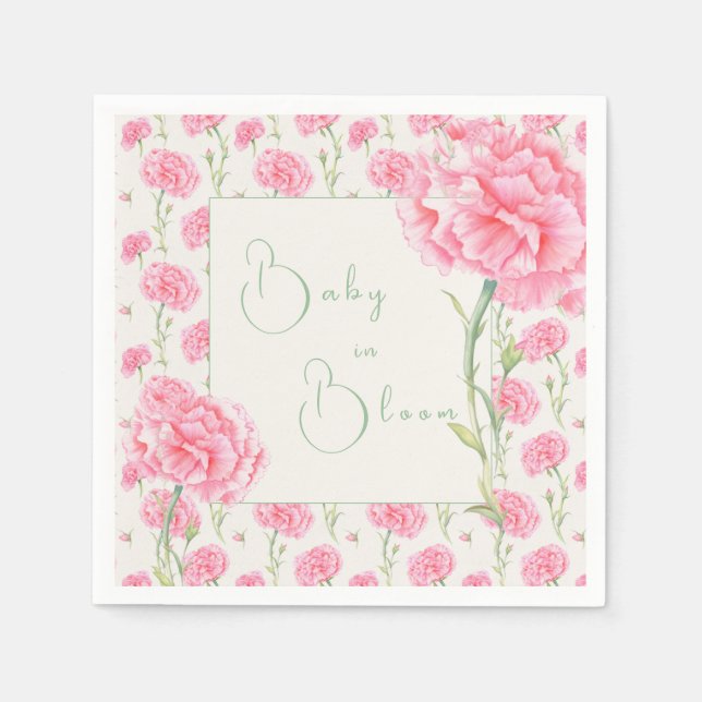 Guardanapo De Papel Pink Carnation Baby in Bloom Baby Shower  (Frente)