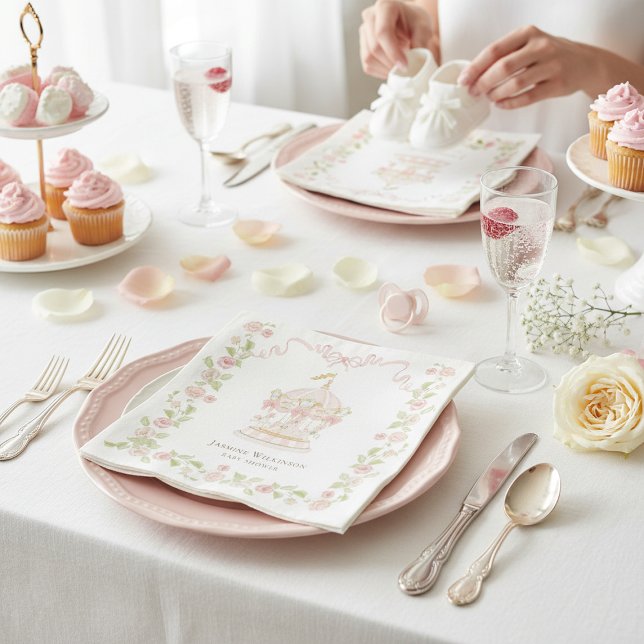 Guardanapo De Papel Pink Carousel Floral Baby Shower Paper Napkins (Criador carregado)