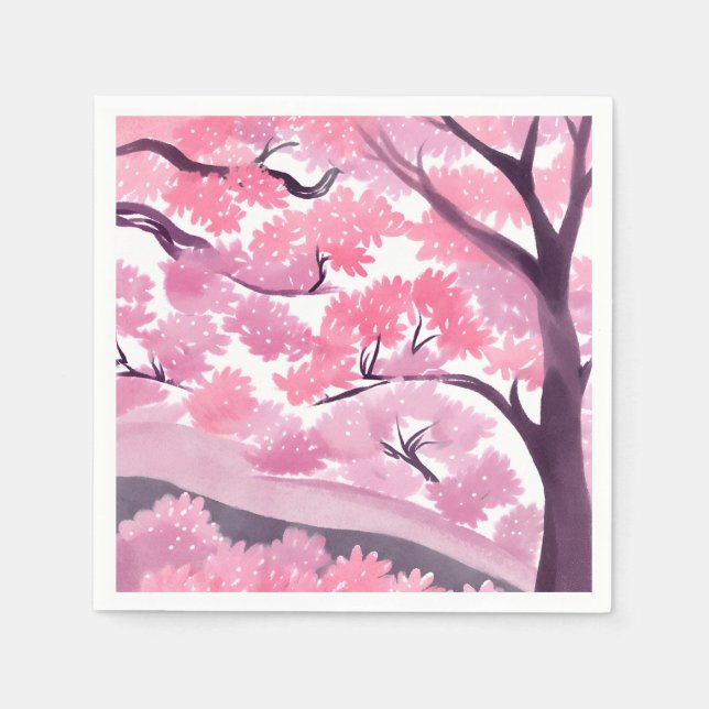 Guardanapo De Papel Pink Cherry Blossom | Nature Watercolor Painting (Frente)