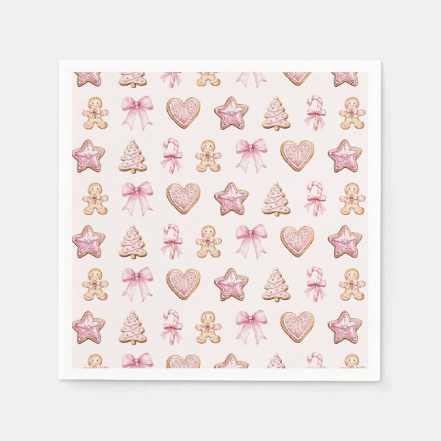 Guardanapo De Papel Pink Christmas Cookie Pattern Baby Shower (Frente)