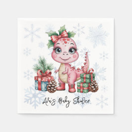 Guardanapo De Papel Pink Christmas Dino Girl Baby Shower