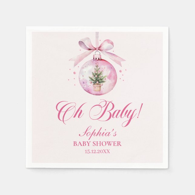 Guardanapo De Papel Pink Christmas Ornament Baby Shower (Frente)