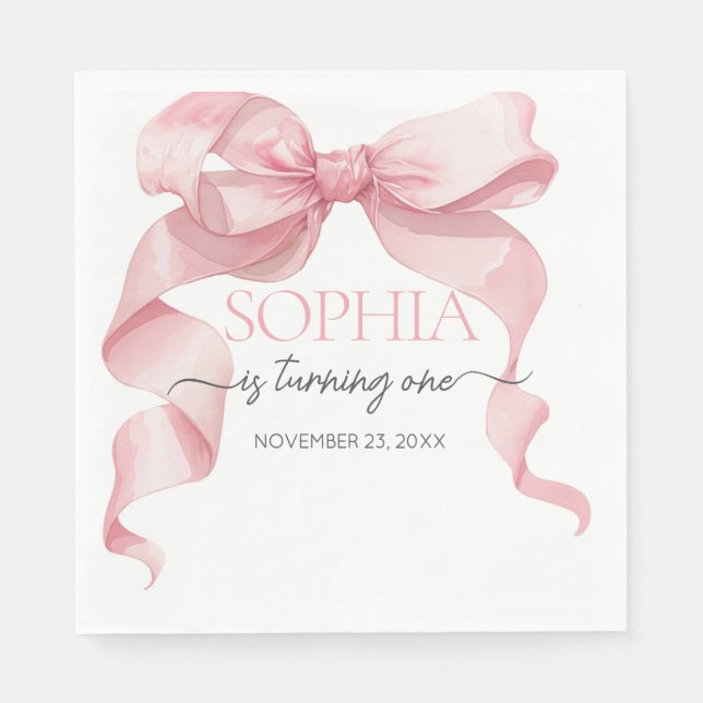Guardanapo De Papel Pink Coquette Bow Birthday Party  (Frente)