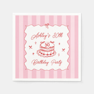 Guardanapo De Papel Pink Coquette Striped Vintage Hand Drawn Birthday