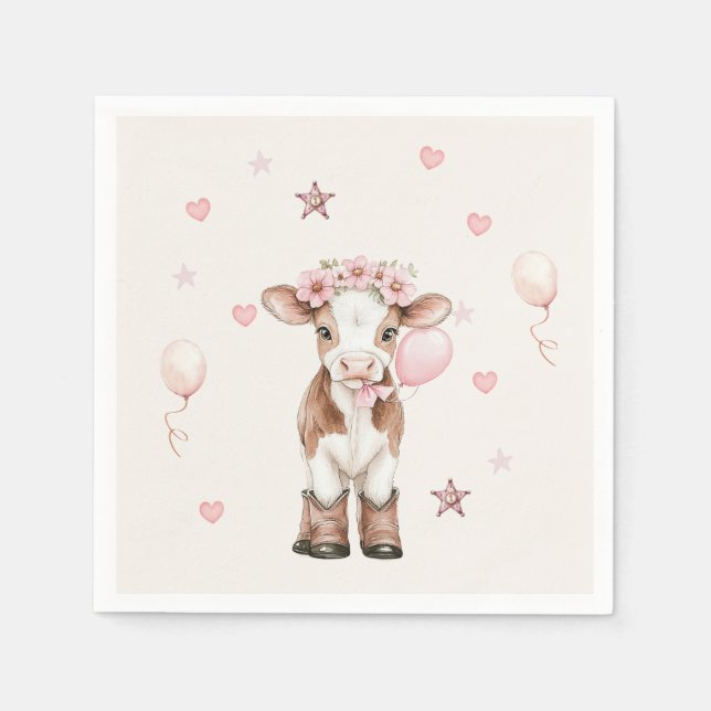 Guardanapo De Papel Pink Cowgirl Birthday | Farm Theme 1st  (Frente)