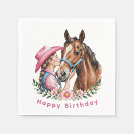 Guardanapo De Papel Pink Cowgirl Kissing a Horse Birthday Party
