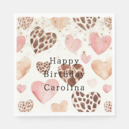 Guardanapo De Papel Pink Cream Animal Hearts Gold Sparkle Birthday