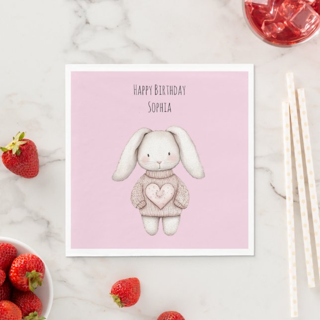 Guardanapo De Papel Pink Cute Bunny Pink Sweater Heart Birthday (Insitu)