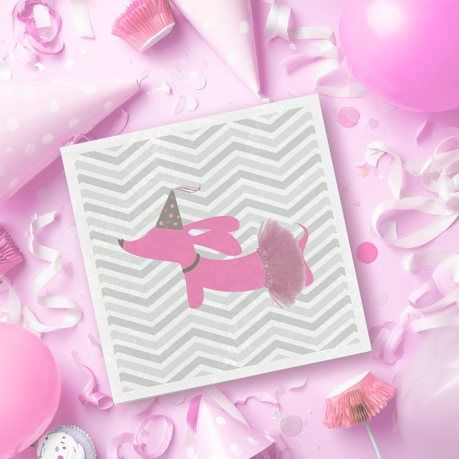 Guardanapo De Papel Pink Dachshund Ballerina Tutu Partido Napkins (Pink dachshund party - ballerina tutu wiener dog for kids birthday  )