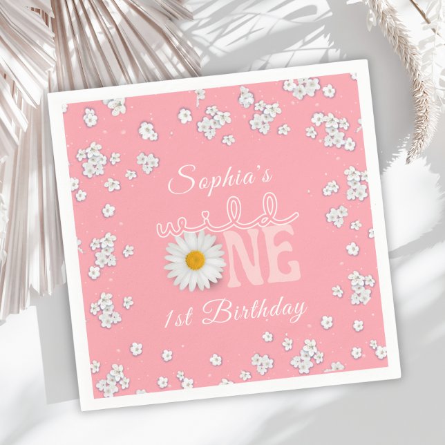 Guardanapo de papel Pink Daisy Wild One 1º anivers (Criador carregado)