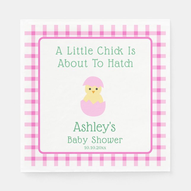Guardanapo De Papel Pink Egg Little Chick To Hatch Girl Baby Shower  (Frente)