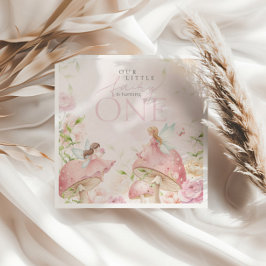 Guardanapo De Papel Pink Fairy Mushroom Floral Garden 1st Birthday