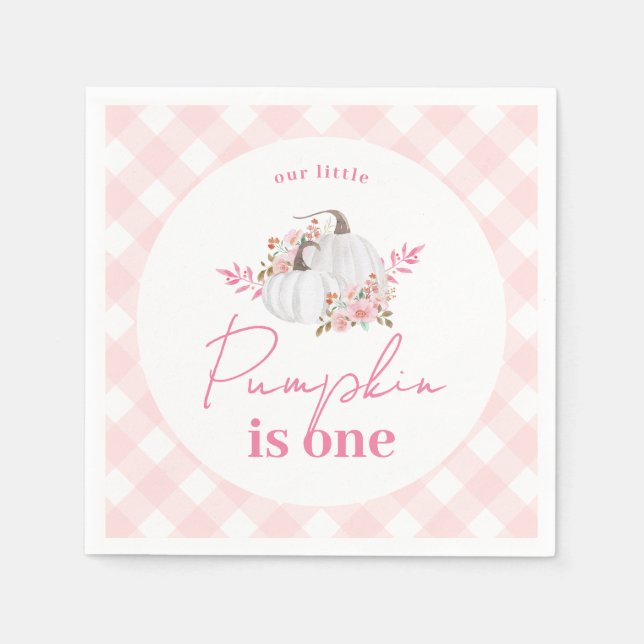 Guardanapo De Papel Pink Fall Plaid Our Little Pumpkin 1st Birthday (Frente)
