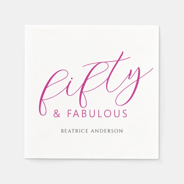 Guardanapo De Papel Pink Fifty and Fabulous 50th Birthday Party (Frente)