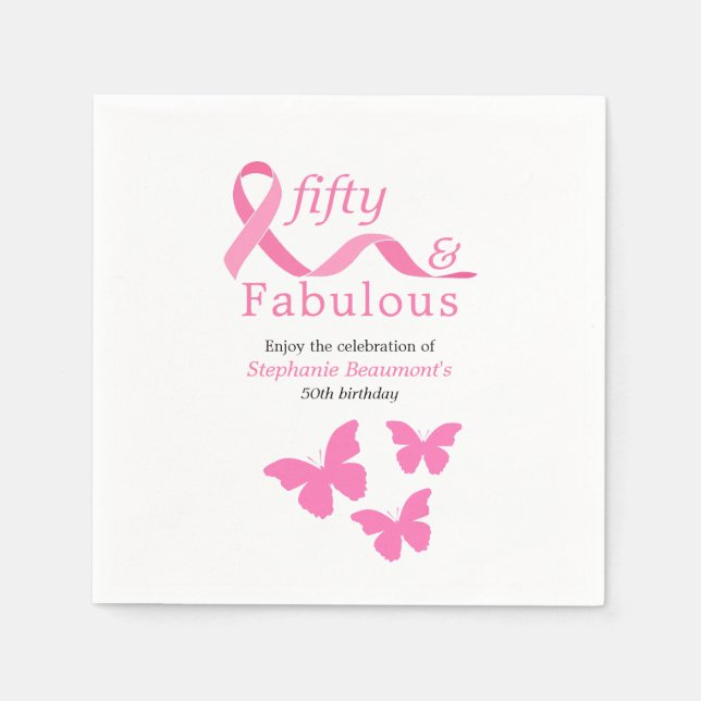Guardanapo De Papel Pink Fifty Fabulous Fighting Cancer 50th Birthday (Frente)