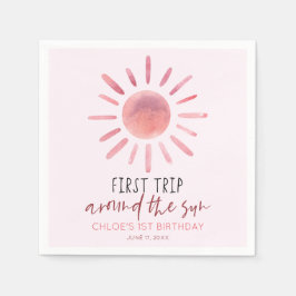 Guardanapo De Papel Pink First Trip Around The Sun 1st Birthday Party