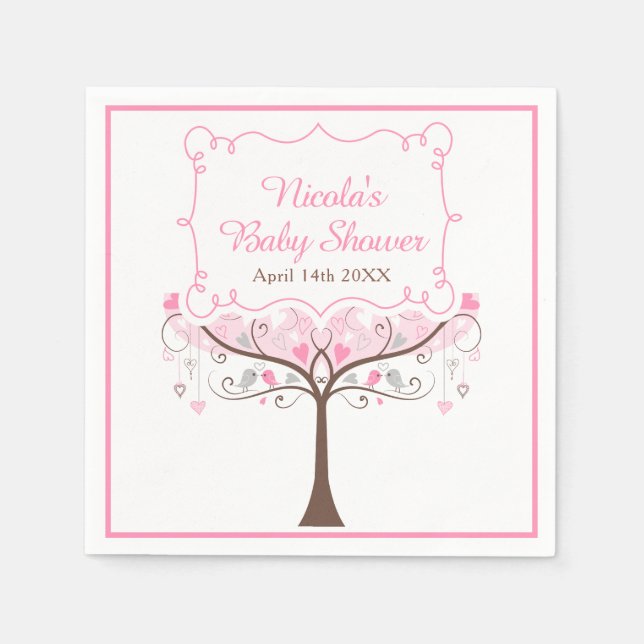 Guardanapo De Papel Pink Floral Bird Baby Shower (Frente)
