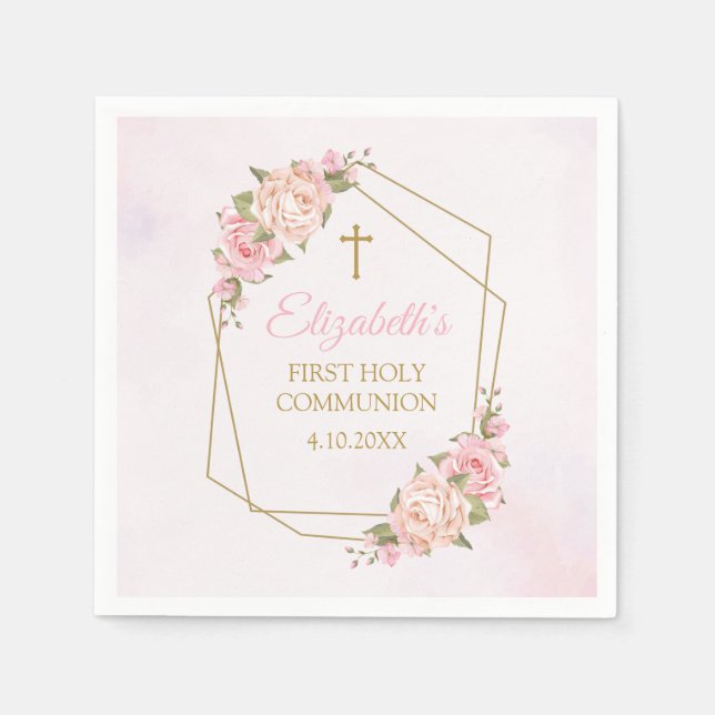 Guardanapo De Papel Pink Floral Communion (Frente)