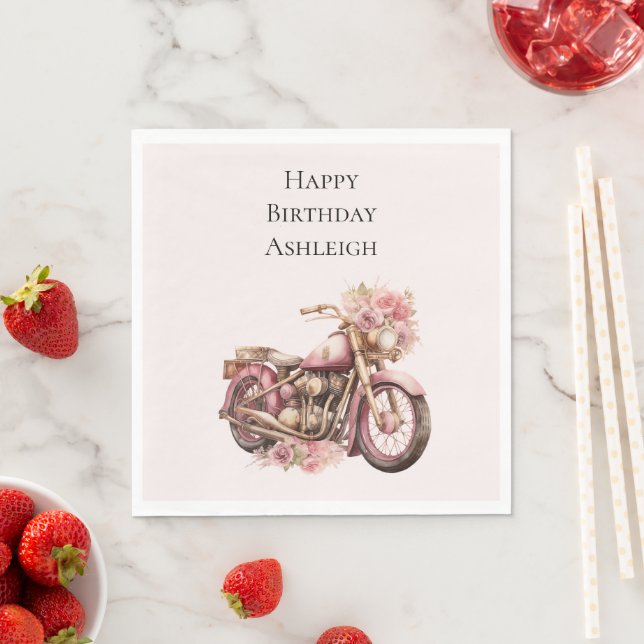 Guardanapo De Papel Pink Floral Motorcycle Birthday (Insitu)
