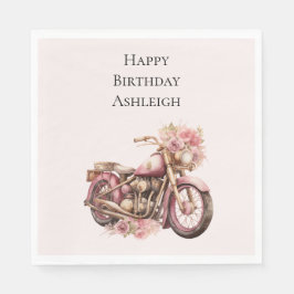 Guardanapo De Papel Pink Floral Motorcycle Birthday