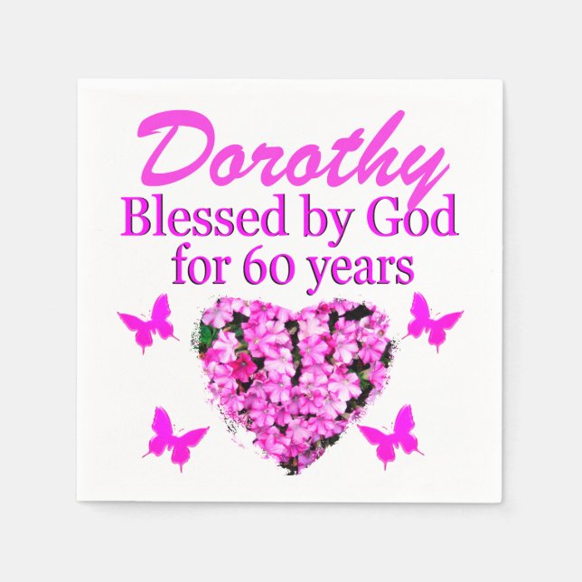 GUARDANAPO DE PAPEL PINK FLORAL PERSONALIZADO 60º ANIVERSÁRIO (Frente)