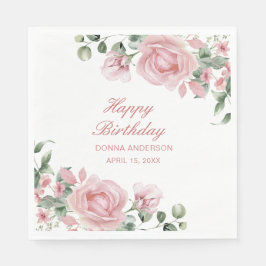 Guardanapo De Papel Pink Floral Rose Birthday Party Plate
