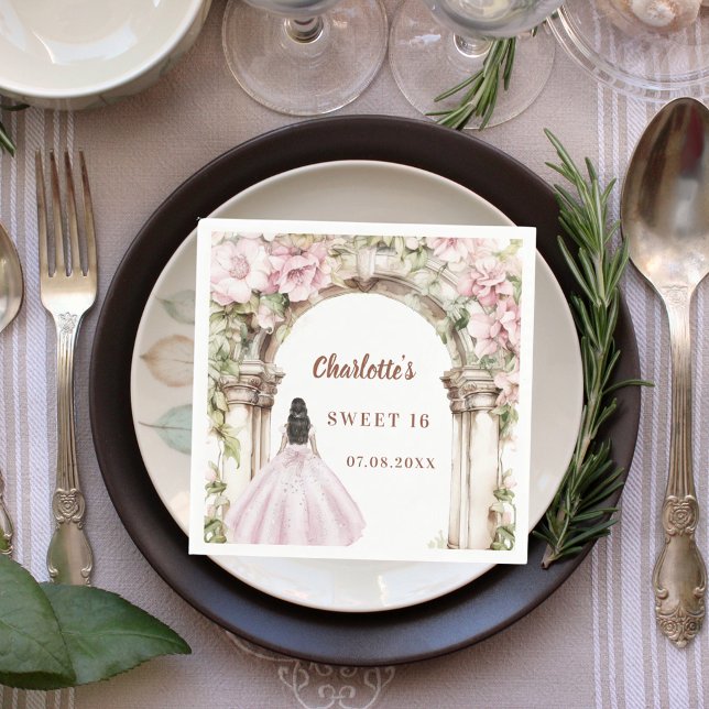 Guardanapo De Papel Pink florals arch dress Sweet 16 luncheon (Criador carregado)