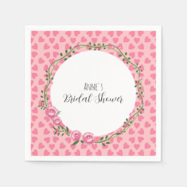 Guardanapo De Papel Pink flower and heart bridal shower Paper Napkin