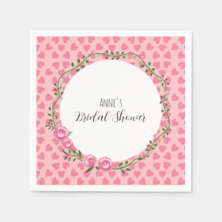 Guardanapo De Papel Pink flower and heart bridal shower Paper Napkin