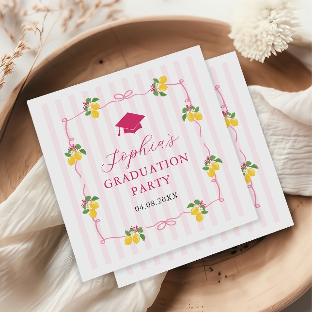 Guardanapo De Papel Pink Freshly Lemon Citrus Graduation Party (Criador carregado)