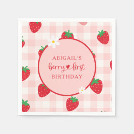 Guardanapo De Papel Pink Gingham Berry Sweet Birthday Napkin
